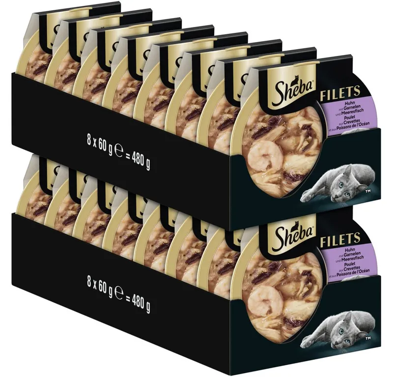 Sheba Sheba SHEBA® Schale Filets Huhn mit Garnelen 16 x 60g, Nassfutter für: Katze – Produktbild 1 von 5