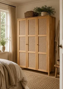 OTTO home Kleiderschrank Hällevik Eiche - aus FSC® Massivholz, Wiener Geflecht mit Soft-Close, 3 Türen– skandinavisches Design. Breite: 156 cm – Produktbild 1 von 1