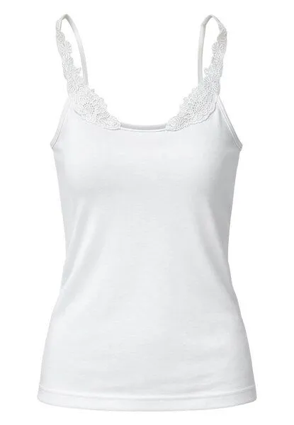 Haasis Bodywear Haasis Bodywear Damen Spitzenträger Top, Glanzeinfass, 2er Pack, Bio Baumwolle, Weiss, – Produktbild 1 von 4