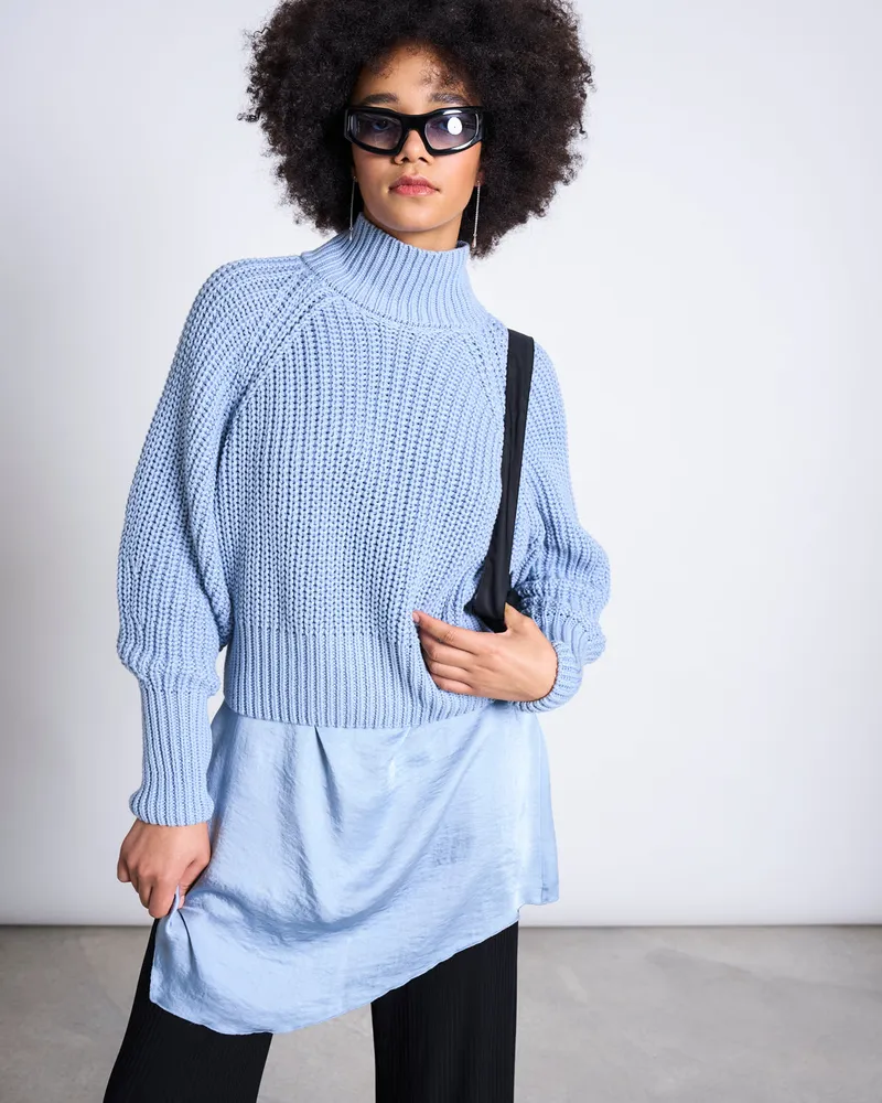 JAN N JUNE JAN N JUNE Damen vegan Pullover Ola Mittelblau, Blau, – Produktbild 1 von 2