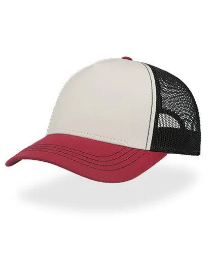Atlantis Headwear Atlantis Headwear Freizeit-Truckercap aus recyceltem Polyester-Segeltuch, Weiss/burgundy/schwarz, – Produktbild 2 von 3