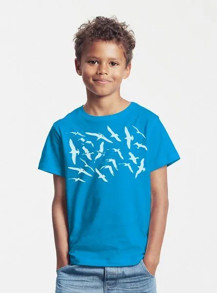 Peaces.bio - handbedruckte Biomode Peaces.bio - handbedruckte Biomode Bio-Kinder T-Shirt Möwen, Türkis, – Produktbild 1 von 1