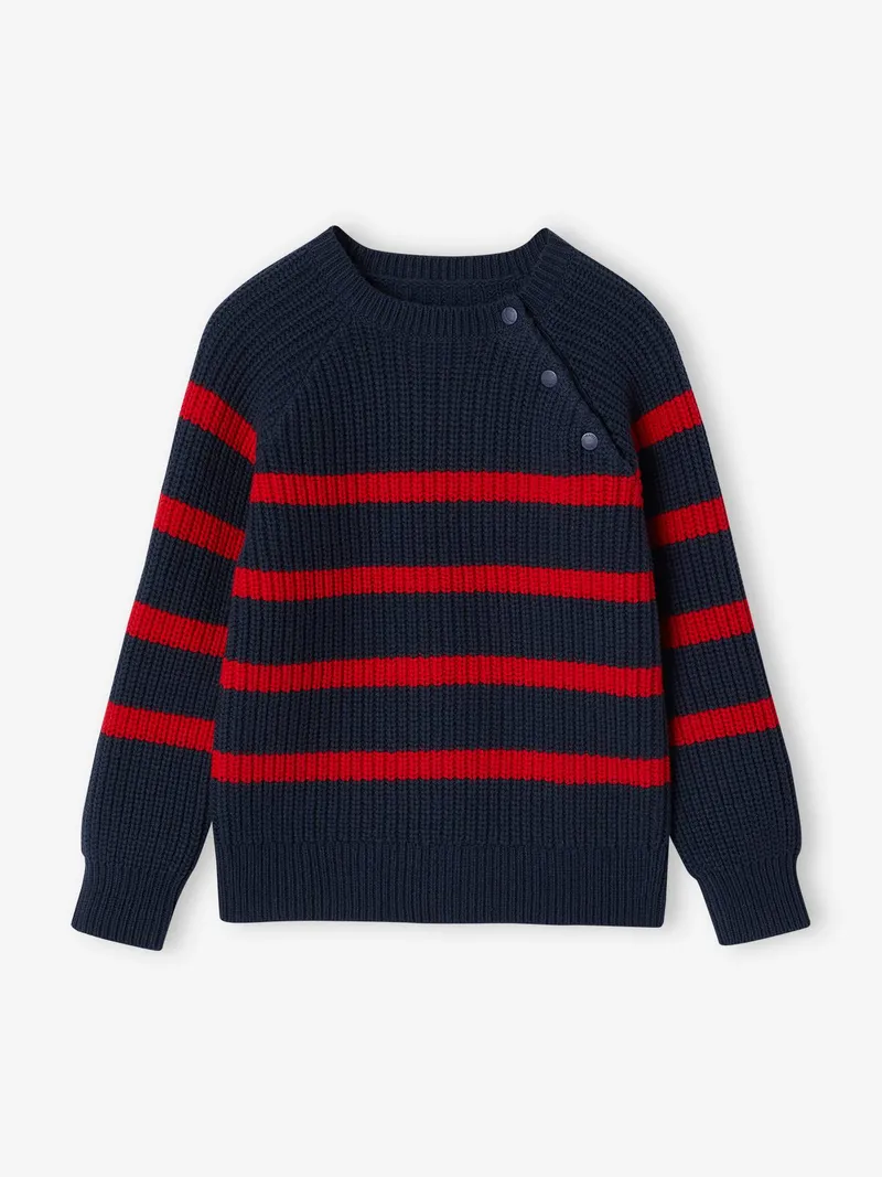 Vertbaudet Jungen Strickpullover mit Streifen, Bordeaux, – Produktbild 1 von 2