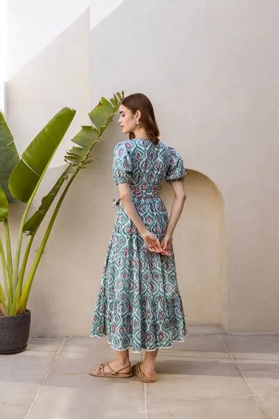 Haus of Namaste Haus of Namaste Maxikleid petrol-weiß „Earthy Elegance" handblockbedruckt 100% Bio-Baumwolle – Produktbild 4 von 4