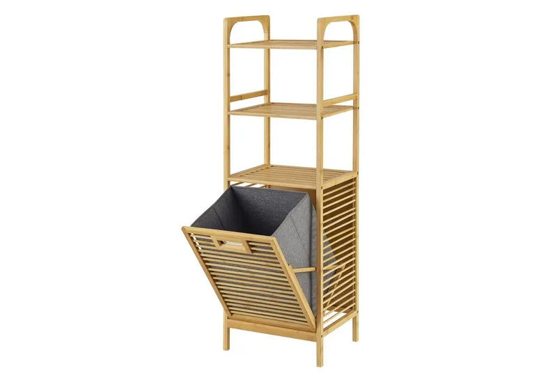 en.casa Wäschekorb, Tidaholm Bambus-Wäscheregal mit 2 Ablagen 118x40x31cm, Beige, – Produktbild 4 von 4