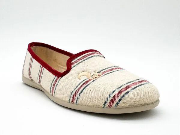 thies Veganer "thies 1856 ® Eco Stripe Closed Slipper" aus rec. Baumwolle, Red blue stripe, – Produktbild 3 von 4