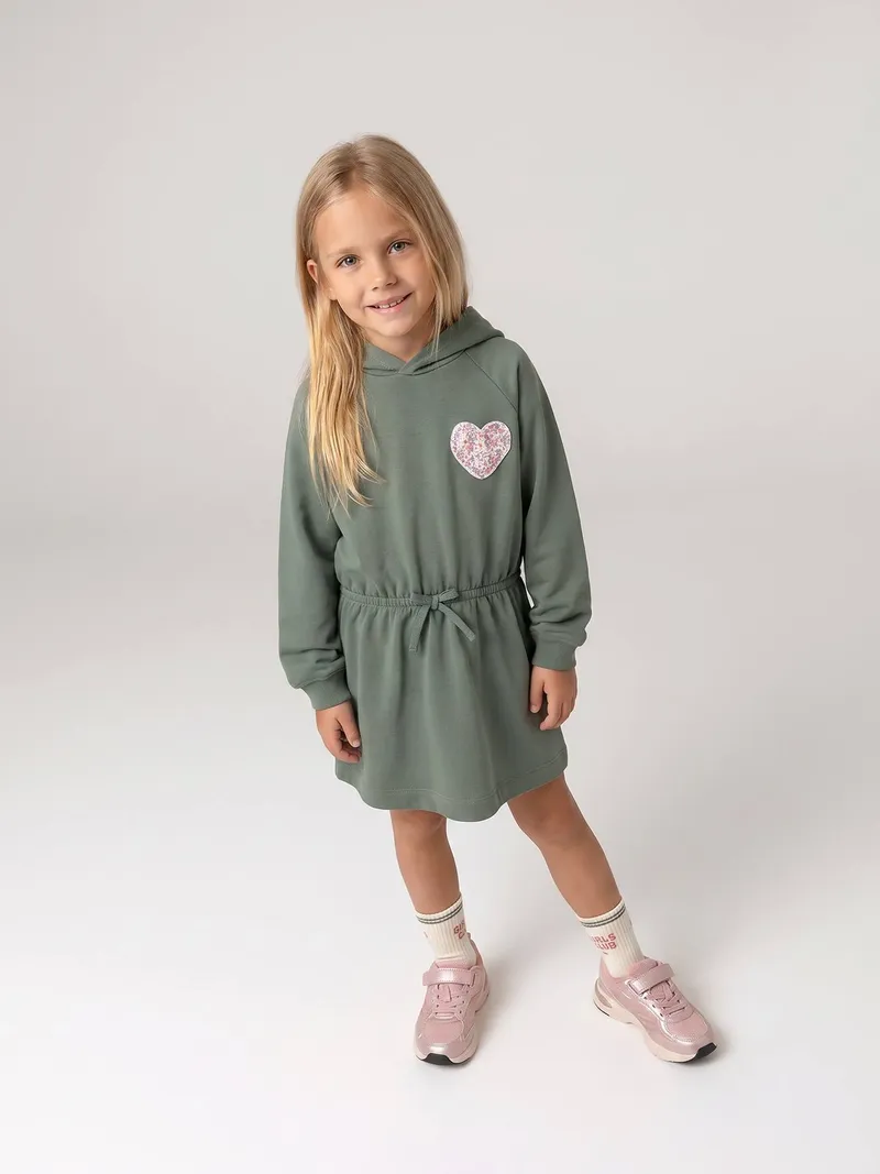 Vertbaudet Kurzes Kapuzenkleid Mädchen, Grün, – Produktbild 2 von 4