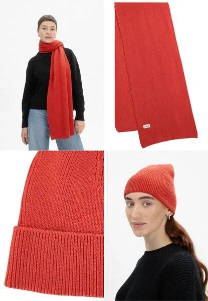 MELA MELA Bundle Strickmütze KALI + Rippstrick Schal NAGNA, Red apple melange, – Produktbild 1 von 4
