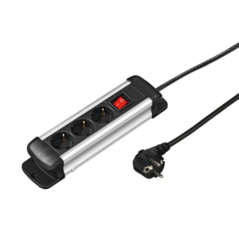 Hama Hama Steckdosenleiste "Pro-S 30S", 3-fach, Schwarz/Silber, 3 m – Produktbild 1 von 3