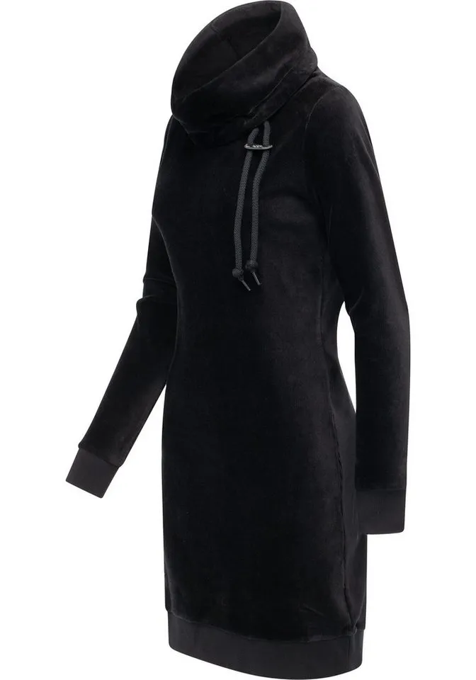 ragwear ragwear Sweatkleid Chloe Velvet stylisches Langarmkleid in Samtoptik, Schwarz, – Produktbild 2 von 4