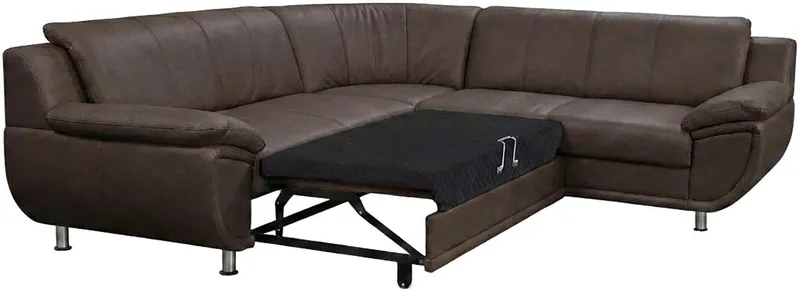 TRENDMANUFAKTUR Ecksofa Rondo 267 cm, elegant, bequem, Breite, L-Form, Chromfüße, L-Form, wahlw.mit Federkern, Füße chromfarben, Unser Dauertiefpreis, Braun, – Produktbild 4 von 5