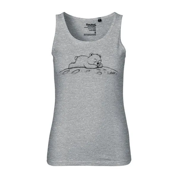HANDGEDRUCKT HANDGEDRUCKT Frauen Tank Top "Later" aus 100% Bio Baumwolle (kbA), Sports grey, – Produktbild 1 von 2