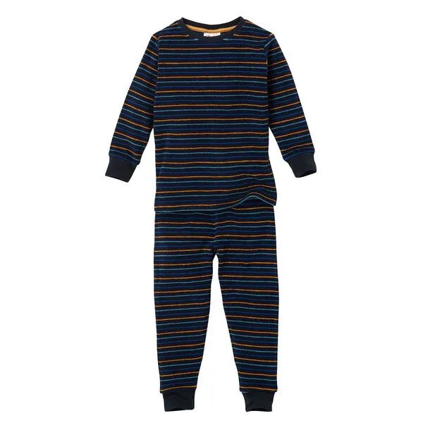 People Wear Organic People Wear Organic Frottée Pyjama, dunkelblau geringelt, Bio-Baumwolle – Produktbild 1 von 4