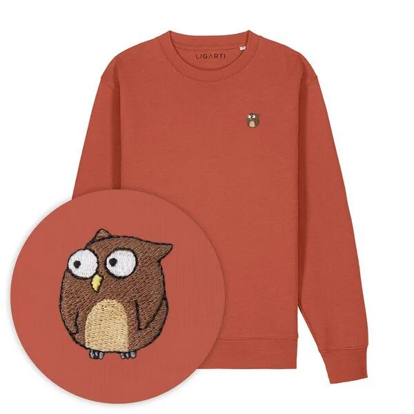 LIGARTI Bestickter Pullover – Eugen die Eule – LIGARTI Tiermanufaktur, Terracotta, – Produktbild 1 von 3