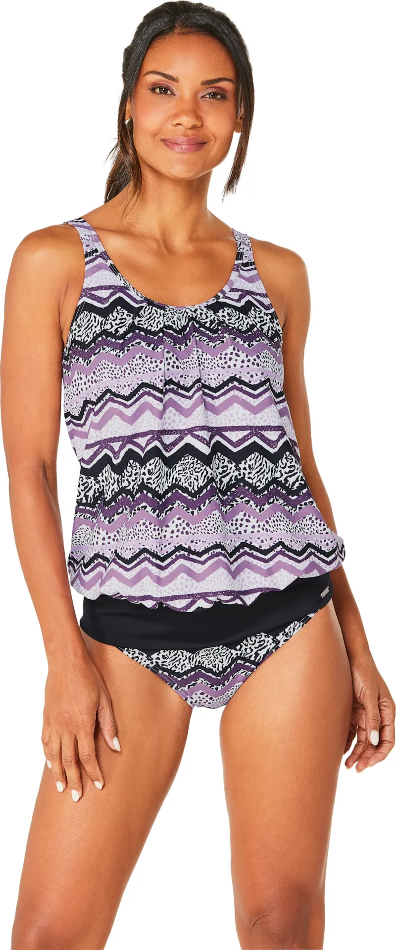 feel good Tankini-Oberteil violett-schwarz-bedruckt, Violett-schwarz-bedruckt, – Produktbild 2 von 2