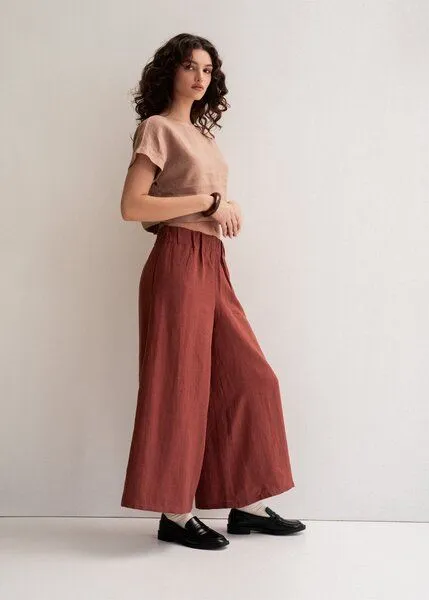 AmourLinen AmourLinen Weite Leinenhose ISABELLA, Terracotta (rot), – Produktbild 3 von 4