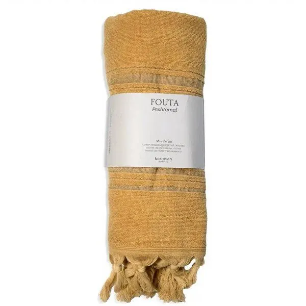 Karawan authentic Karawan authentic Hamamtuch Bio mit Frottee, Gelb, – Produktbild 1 von 4