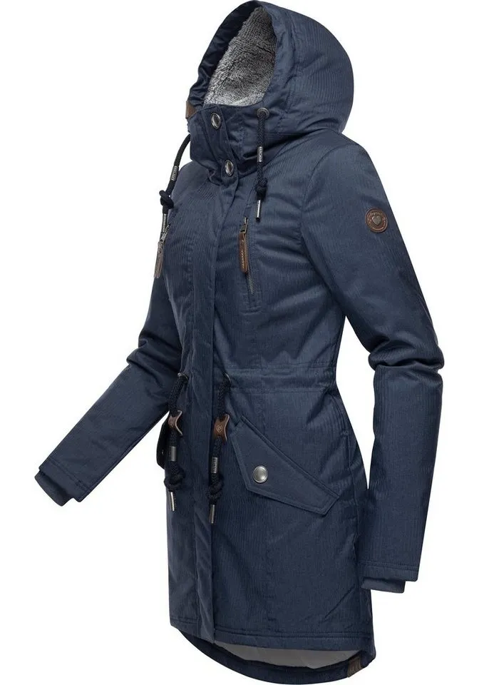 ragwear ragwear Wintermantel Elsie Melange Wasserdichter Winterparka mit Kapuze und Teddyfleece, Blau, – Produktbild 2 von 3