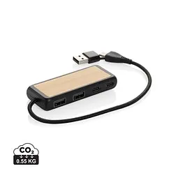 XD Collection XD Collection Link Dual Input USB Hub aus RCS rec. Kunststoff und Bambus, Schwarz, – Produktbild 1 von 1