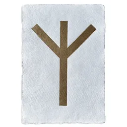 Veskor Cassiopeia Veskor Cassiopeia ALGIZ RUNE Altnordisches Alphabet Symbol Linoldruck | 21,5 x 30,5 cm | Gold auf Weiß – Produktbild 1 von 1