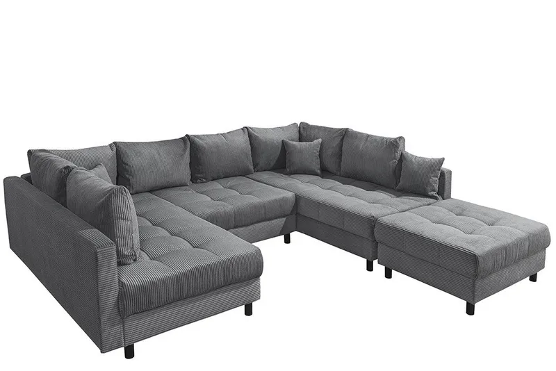 riess-ambiente Wohnlandschaft KENT 305cm anthrazit/schwarz - inkl. Hocker, U-Form, FSC-zertifiziert, Einzelartikel 1 Teile, Ecksofa · Wohnzimmer · mit Federkern · Cord-Bezug · Modern Design, Schwarz, – Produktbild 2 von 5