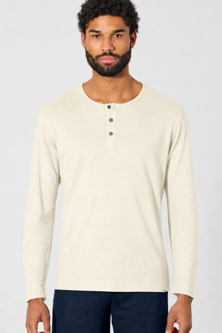 HempAge Hempage Herren vegan Langarm Henley Aus Gebürstetem Stoff Naturfarben, Weiß, – Produktbild 2 von 2