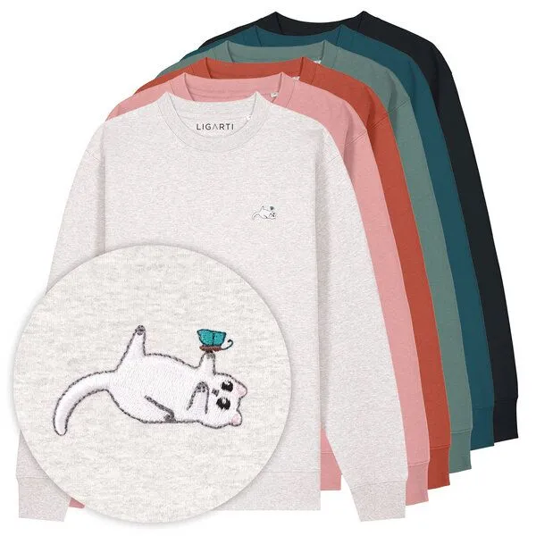 LIGARTI Bestickter Pullover – Samantha die Katze – LIGARTI Tiermanufaktur, Waldgrün, – Produktbild 2 von 3