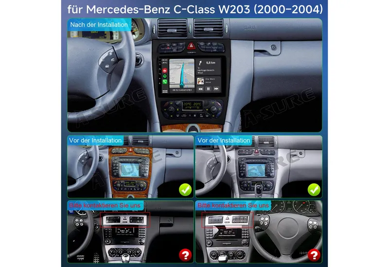 A-Sure Autoradio Android 15 Carplay Für Mercedes Benz C-Klasse W203 W209 Autoradio (Digitalradio (DAB), FM, AM), 1, – Produktbild 4 von 5