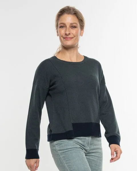 Alma & Lovis Alma & Lovis Feiner Strickpulli aus softem Bio-Baumwoll-/Woll-Mix | Cot-Wool Pullover, Blackgreen (dunkelgrün), – Produktbild 1 von 4
