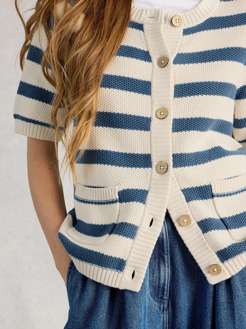 White Stuff Kurzarm-Cardigan Isabella - 34, Blau multi, – Produktbild 3 von 4