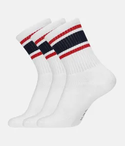 Copenhagen Bamboo 3 Paar weiße Tennissocken aus Bambus mit blau/roten Streifen und langer Rippe – Produktbild 1 von 1
