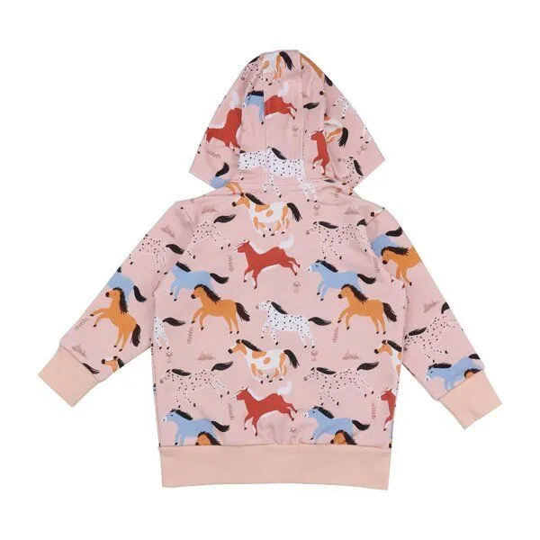 Walkiddy Baby Sweatjacke GOTS zertifiziert – Bio-Baumwolle, Rosa mit Pferde-Motiv, Kapuze & Reißverschluss | Walkiddy – Produktbild 2 von 2