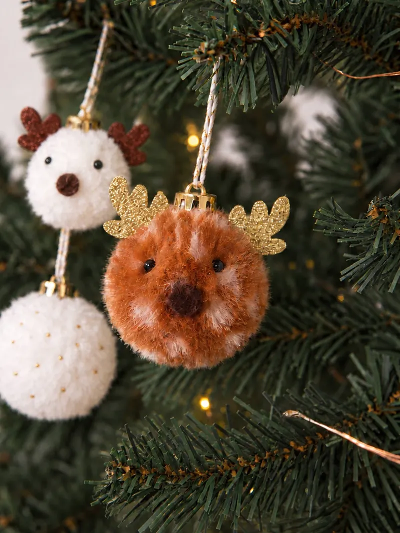 Vertbaudet 10er-Set Weihnachtsbaumkugeln aus Kunstfell, Beige, – Produktbild 3 von 4