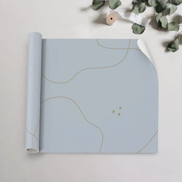 Fines Papeterie Fines Papeterie 10m Seidenpapier HELLBLAU mit goldfarbenen Linien auf Rolle – Produktbild 1 von 4