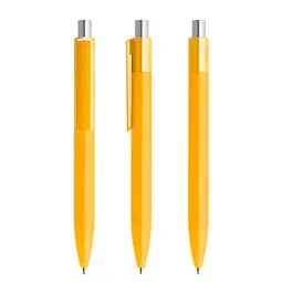 prodir prodir® Druckkugelschreiber DS4 Soft Touch PRR Push, blaue Mine, gelb/silber satiniert – Produktbild 1 von 1