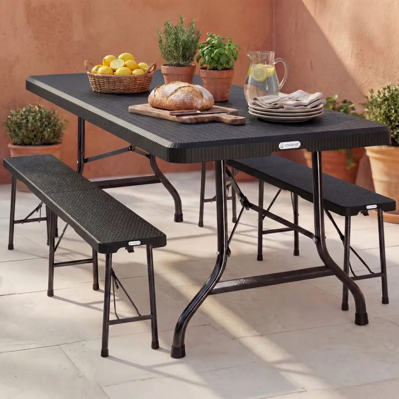 Casaria® Bierzeltgarnitur Malmö 3-tlg Schwarz, Schwarz, – Produktbild 2 von 2