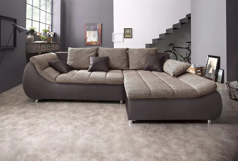 Home affaire Ecksofa Imola, bequem, aktuelle Steppung im Sitz, L-Form, Breite 270cm, wahlweise mit Bettfunktion, Braun, – Produktbild 1 von 8