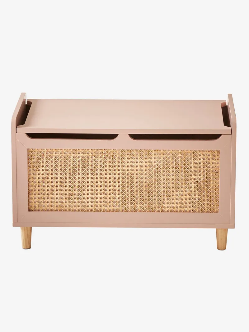 Vertbaudet Kinderzimmer Spielzeugtruhe mit Rattan POESIE, Rosa/braun, – Produktbild 4 von 4