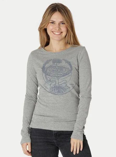 Peaces.bio - handbedruckte Biomode Peaces.bio - handbedruckte Biomode Bio-Damen-Langarmshirt "Weltenesche", Blau, – Produktbild 3 von 3