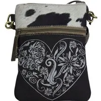 Domelo Domelo kleine Umhängetasche. Beidseitig tragbare Canvas/ Kuhfell Trachtentasche, Herz/Edelweis-Motiv – Produktbild 1 von 1