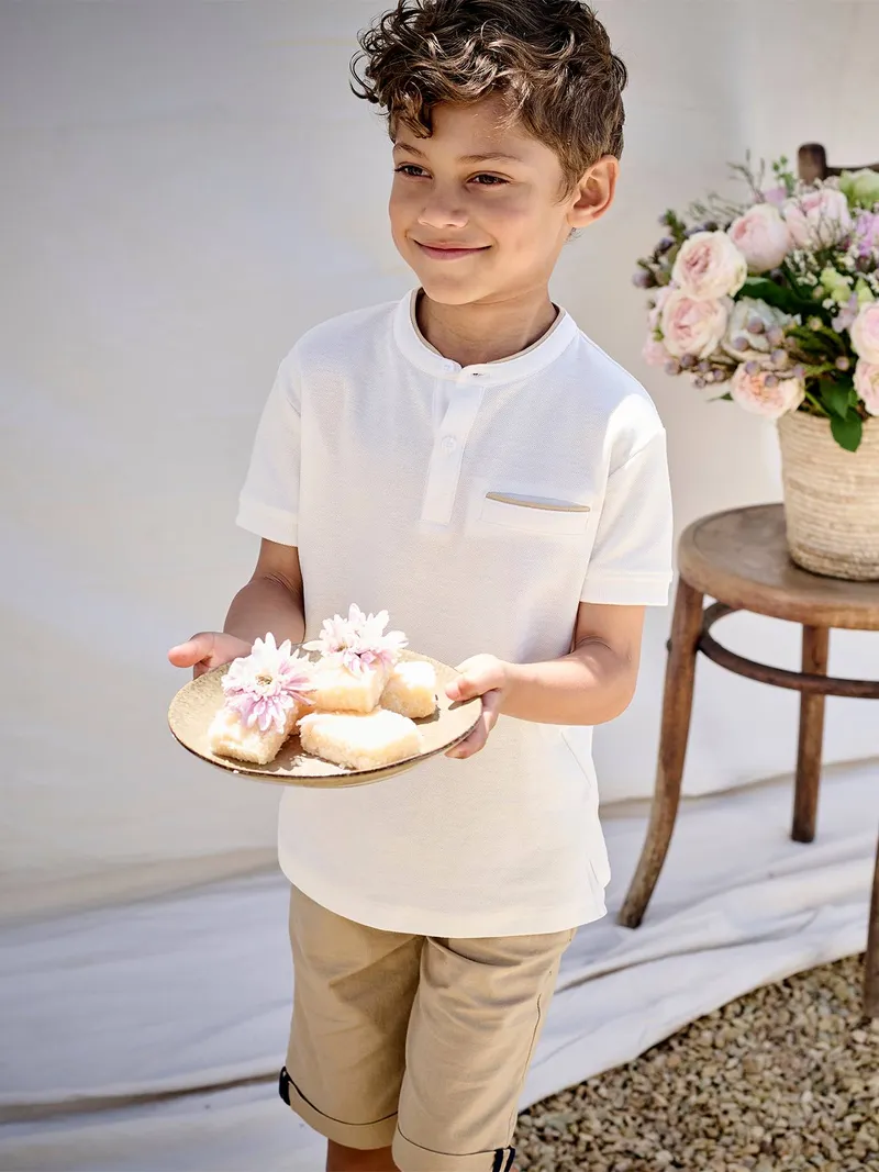 Vertbaudet Jungen Poloshirt mit Stehkragen, Wollweiß, – Produktbild 1 von 3