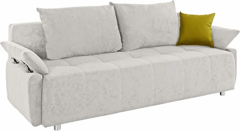 COLLECTION AB Schlafsofa Funtastic, B: 212 cm, Liegefl. 145x187 cm, Armteilverstellung,in Cord, Schlaffunktion, Bettkasten & Zierkissen, Gästebett mit Federkern, Grau|silberfarben, – Produktbild 3 von 5
