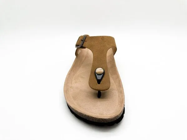 thies Vegane thies ® Eco Bio Thong Sandale aus rec. PET mit Kork-Tieffussbett, Cognac, – Produktbild 4 von 4