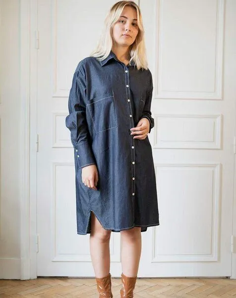 Aatise Aatise Hemdblusenkleid Langarm 100% Coton Chambray, Zazum, Blau, – Produktbild 1 von 4