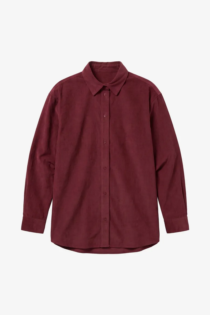 KnowledgeCotton Apparel KnowledgeCotton Apparel Damen vegan Hemd Vega Relaxed Cord Burgunderrot, Rot, – Produktbild 1 von 2