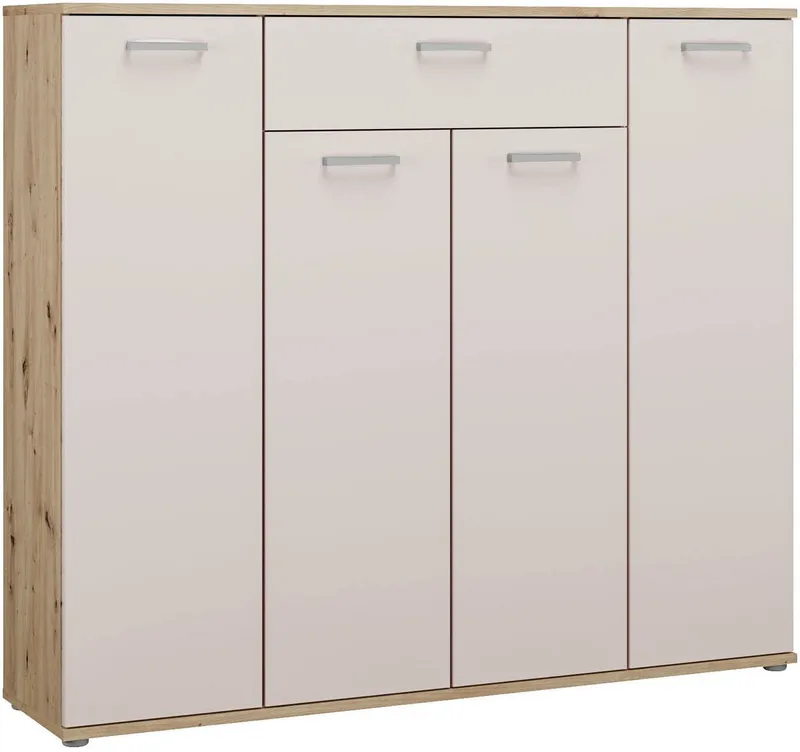 FORTE Kommode Kombikommode, Stauraum, Einlegeböden verstellbar, B/H/T ca.140/120/34 cm, viel Stauraum, PEFC zertifiziert, Beige, – Produktbild 3 von 8