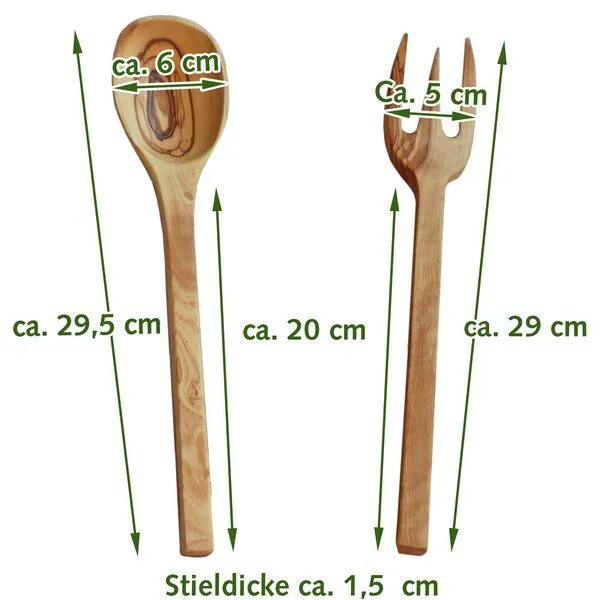 NATUREHOME NATUREHOME Salatbesteck 2tlg. Olivenholz Rustikal 30 cm – Produktbild 4 von 4
