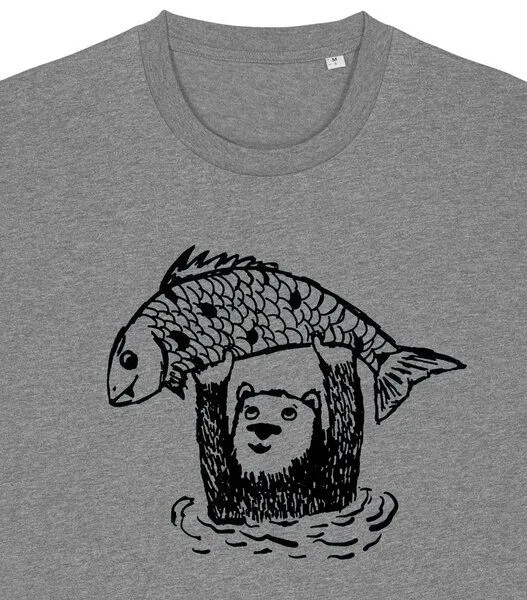 päfjes päfjes Björn der Bär & Fido der Fisch - Fair gehandeltes Männer/Unisex T-Shirt, Grau, – Produktbild 4 von 4