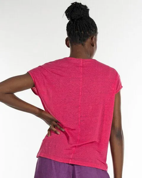 Alma & Lovis Alma & Lovis V-Neck Shirt im Loose-Fit aus reinem Leinen | Linen V-Neck, Pink, – Produktbild 3 von 3