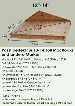 BY COPALA BY COPALA Gefütterte 13–14 Zoll Laptoptasche aus Kork | Nachhaltige vegane Laptop Hülle mit Magnetverschluss, wasserabweisend für MacBook Air & Pro, Farbakzenten – Produktbild 1 von 1